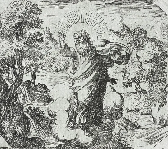 Framed Print : God Creating Plants and Trees, c1600. Creator: Antonio Tempesta Framed Print : God Creating Plants and Trees, c1600. Creator: Antonio Tempesta