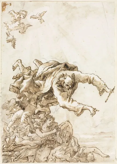 Framed Print : God the Father with Angels and Cherubs, 1758 or after. Creator: Giovanni Domenico Tiepolo (Italian