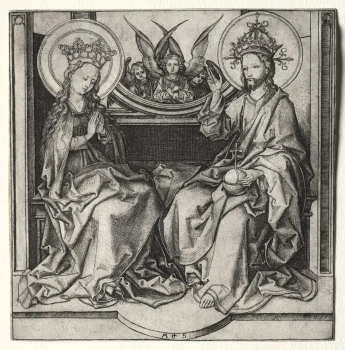 Framed Print : God the Father and the Blessed Virgin Enthroned Attended by Angels, c. 1480-90. Creator Framed Print : God the Father and the Blessed Virgin Enthroned Attended by Angels, c. 1480-90. Creator