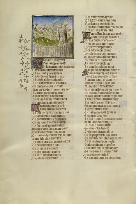 Framed Print : The God of Love Aiming an Arrow at the Lover; Roman de la Rose, about 1405. Creator: Unknown Framed Print : The God of Love Aiming an Arrow at the Lover; Roman de la Rose, about 1405. Creator: Unknown