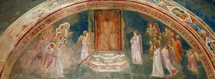 Framed Print : God Sends Gabriel to the Virgin (From the cycles of The Life of the Blessed Virgin Mary), 1304-1306. Creator: Giotto di Bondone (1266-1377) Framed Print : God Sends Gabriel to the Virgin (From the cycles of The Life of the Blessed Virgin Mary), 1304-1306. Creator: Giotto di Bondone (1266-1377)