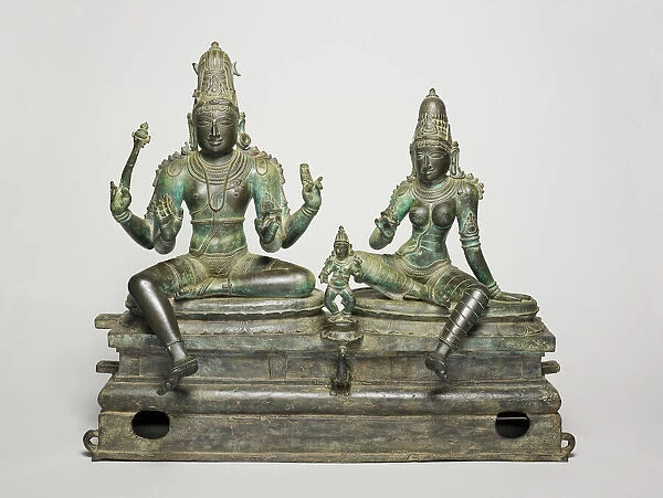 God Shiva and Goddess Uma Seated with their Son, Skanda (Somaskanda), about 1400