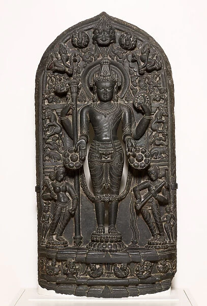 God Vishnu with Goddesses Lakshmi and Sarasvati, Pala period, 10th / 12th century. Creator: Unknown