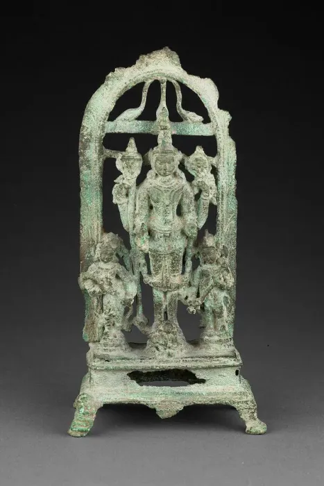 Framed Print : God Vishnu with Lakshmi and Sarasvati, Pala period, 10th / 11th century. Creator: Unknown Framed Print : God Vishnu with Lakshmi and Sarasvati, Pala period, 10th / 11th century. Creator: Unknown