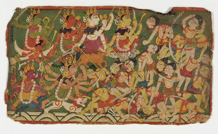 Framed Print : The Goddess Ambika Leads the Mother Goddesses in Battle (recto); Text (verso)... early 18th century Creator: Unknown Framed Print : The Goddess Ambika Leads the Mother Goddesses in Battle (recto); Text (verso)... early 18th century Creator: Unknown
