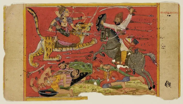 Framed Print : The Goddess in Battle (recto); The Goddess with Her Vanquished Foes (verso)... c1700. Creator: Unknown Framed Print : The Goddess in Battle (recto); The Goddess with Her Vanquished Foes (verso)... c1700. Creator: Unknown