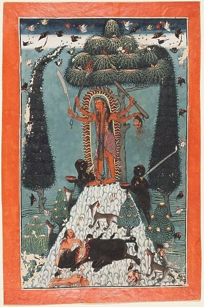 The Goddess Kali Standing upon a Mountaintop, c. 1730. Creator: Master of the court of Mandi