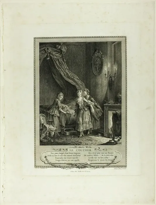 Framed Print : Going to Bed, from Monument du Costume Physique et Moral de la fin du Dix-huitième siècle, 1774. Creator: Antoine Jean Duclos Framed Print : Going to Bed, from Monument du Costume Physique et Moral de la fin du Dix-huitième siècle, 1774. Creator: Antoine Jean Duclos