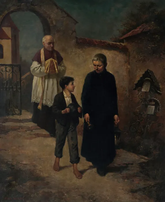 Framed Print : Going to care for the sick, 1901. Creator: Felician Moczik Framed Print : Going to care for the sick, 1901. Creator: Felician Moczik