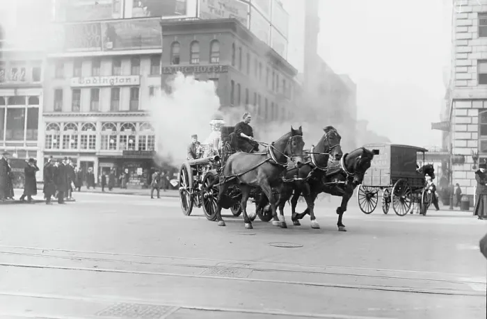 Framed Print : Going to a fire, between c1910 and c1915. Creator: Bain News Service Framed Print : Going to a fire, between c1910 and c1915. Creator: Bain News Service