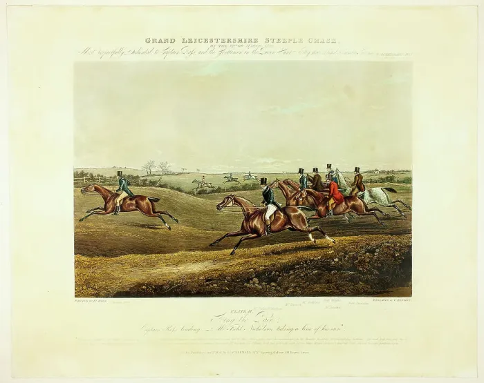 Framed Print : Going the Pace, from The Grand Steeplechase over Leicestershire, published 1830. Creator: Charles Bentley Framed Print : Going the Pace, from The Grand Steeplechase over Leicestershire, published 1830. Creator: Charles Bentley