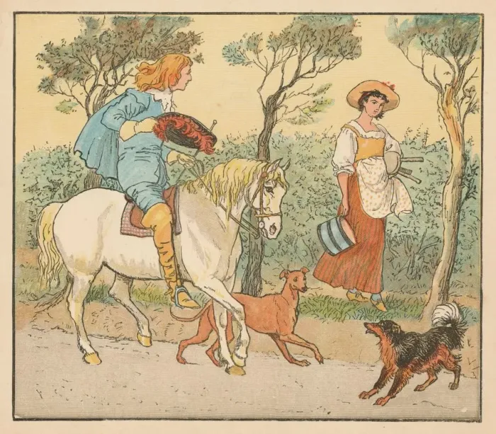 Framed Print : Where are you going, my Pretty Maid, c1882. Creator: Randolph Caldecott Framed Print : Where are you going, my Pretty Maid, c1882. Creator: Randolph Caldecott