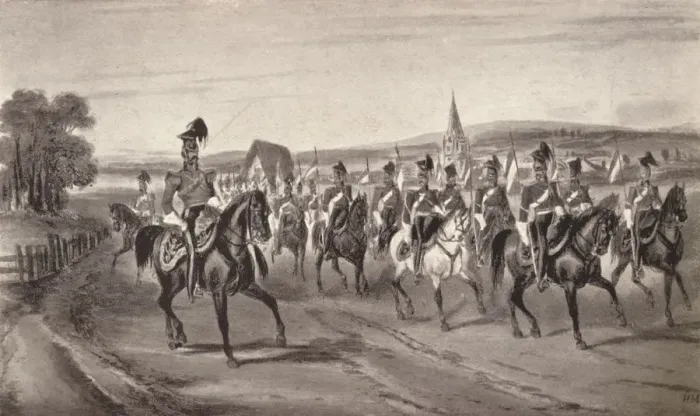 Framed Print : Going to the Review (16th Lancers), 1850 (1909). Artist: John Harris Junior Framed Print : Going to the Review (16th Lancers), 1850 (1909). Artist: John Harris Junior