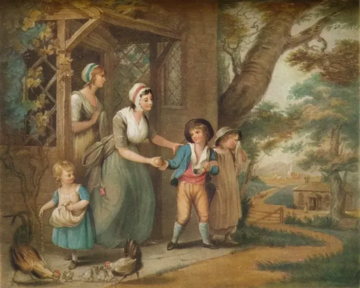 Framed Print : Going To School, c19th century. Artist: Charles Turner Framed Print : Going To School, c19th century. Artist: Charles Turner