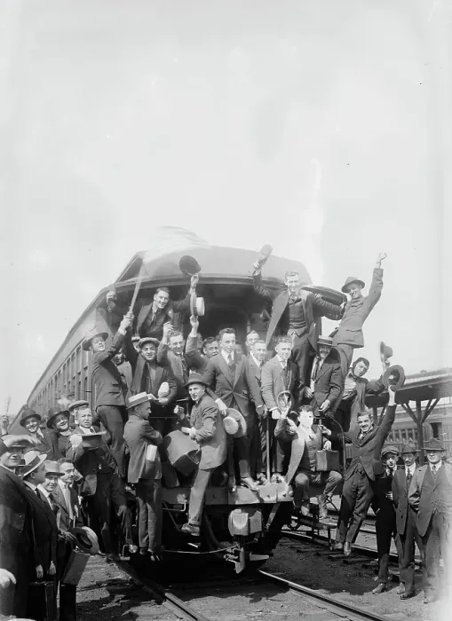 Framed Print : Going to Yaphank, between c1915 and c1920. Creator: Bain News Service Framed Print : Going to Yaphank, between c1915 and c1920. Creator: Bain News Service