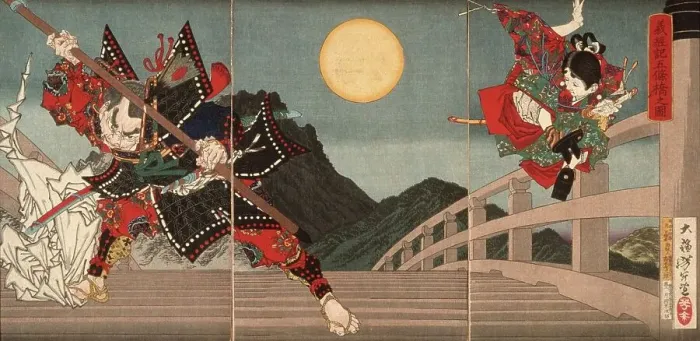 Framed Print : Gojo Bridge, an Episode from the Life of Yoshitsune, 1881. Creator: Tsukioka Yoshitoshi Framed Print : Gojo Bridge, an Episode from the Life of Yoshitsune, 1881. Creator: Tsukioka Yoshitoshi