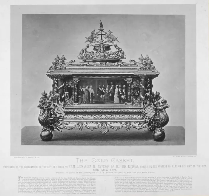 Framed Print : Gold casket presented by the Corporation of London to Tsar Alexander II of Russia, 1874 Framed Print : Gold casket presented by the Corporation of London to Tsar Alexander II of Russia, 1874