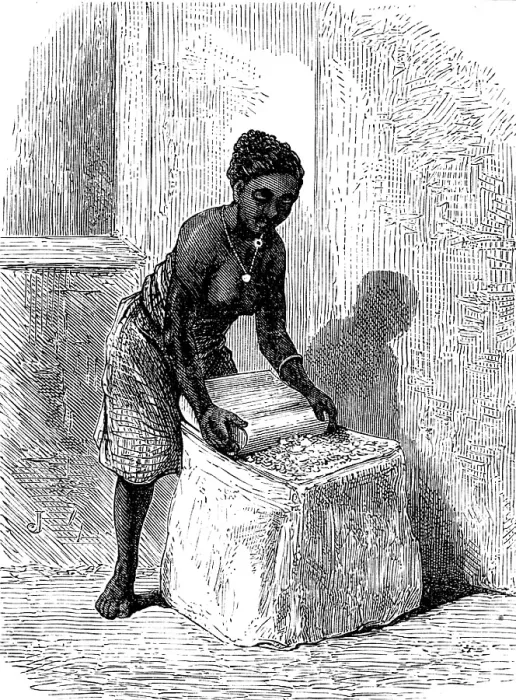 Framed Print : The Gold Coast and Ashantee War: woman grinding corn at Accra, 1873. Creator: Unknown Framed Print : The Gold Coast and Ashantee War: woman grinding corn at Accra, 1873. Creator: Unknown
