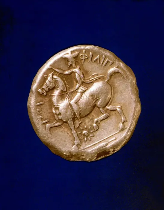 Framed Print : Gold coin with Philip II (382-336 a. C. ), king of Macedonia Framed Print : Gold coin with Philip II (382-336 a. C. ), king of Macedonia