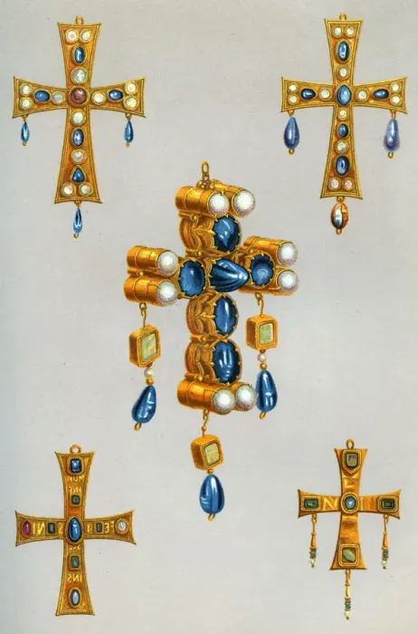 Framed Print : Gold crosses of a king of the Goths, 7th century, (1870). Artist: Franz Kellerhoven