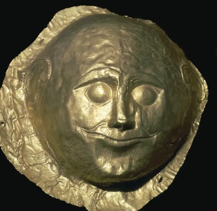 Framed Print : Gold death-mask of a Mycenaean King, 17th century BC Framed Print : Gold death-mask of a Mycenaean King, 17th century BC