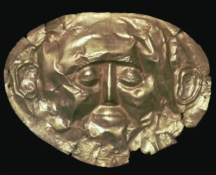 Framed Print : Gold death mask of a Mycenaean king, 17th century BC Framed Print : Gold death mask of a Mycenaean king, 17th century BC
