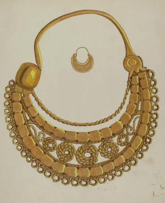 Framed Print : Gold Earring, c. 1937. Creator: Tulita Westfall Framed Print : Gold Earring, c. 1937. Creator: Tulita Westfall