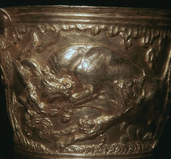 Gold Greek cup with a wild bull motif, 15th century BC