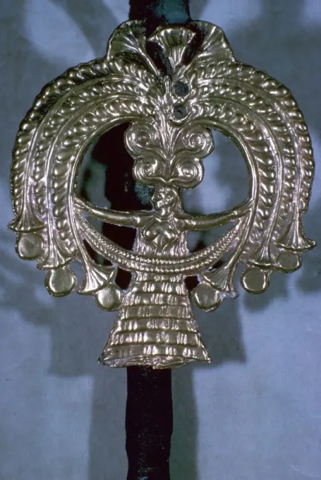 Framed Print : Gold head of a Mycenaean silver pin, 16th century Framed Print : Gold head of a Mycenaean silver pin, 16th century