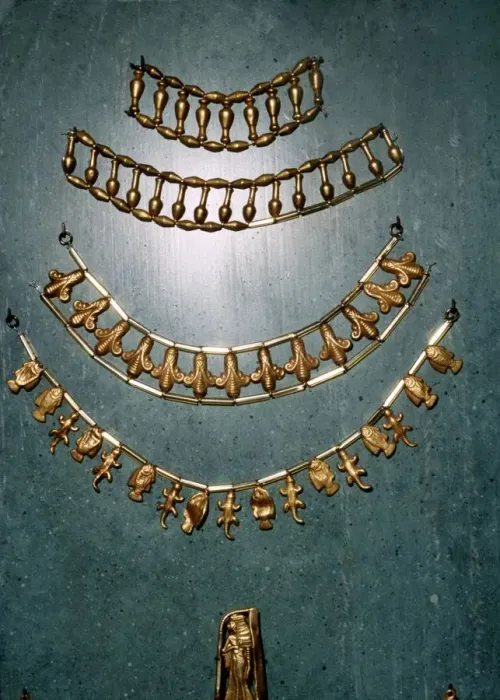 Framed Print : Gold necklaces and bracelets, Ancient Egyptian, 1st millennium BC Framed Print : Gold necklaces and bracelets, Ancient Egyptian, 1st millennium BC