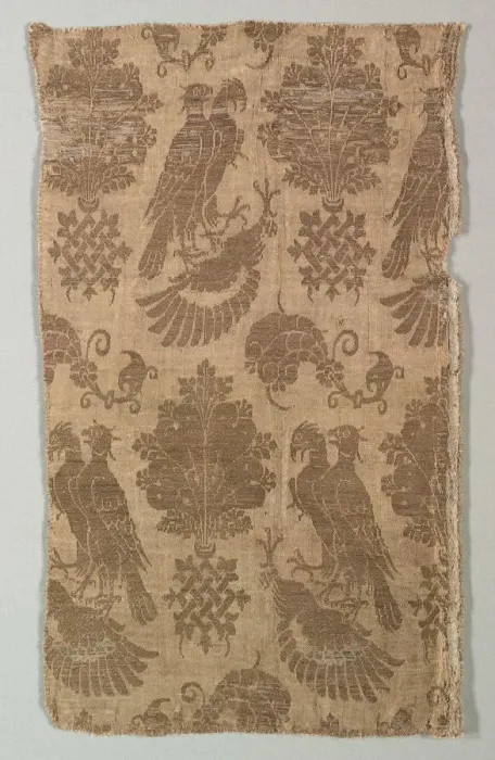 Framed Print : Gold-patterned Silk with Falcons and Heraldry, 1360-1400. Creator: Unknown Framed Print : Gold-patterned Silk with Falcons and Heraldry, 1360-1400. Creator: Unknown