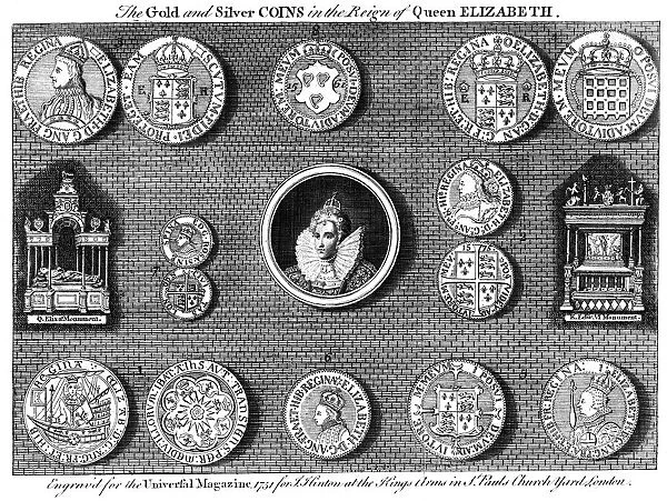 The gold and silver coins in the reign of Queen Elizabeth, 1751. Artist: Eldridge