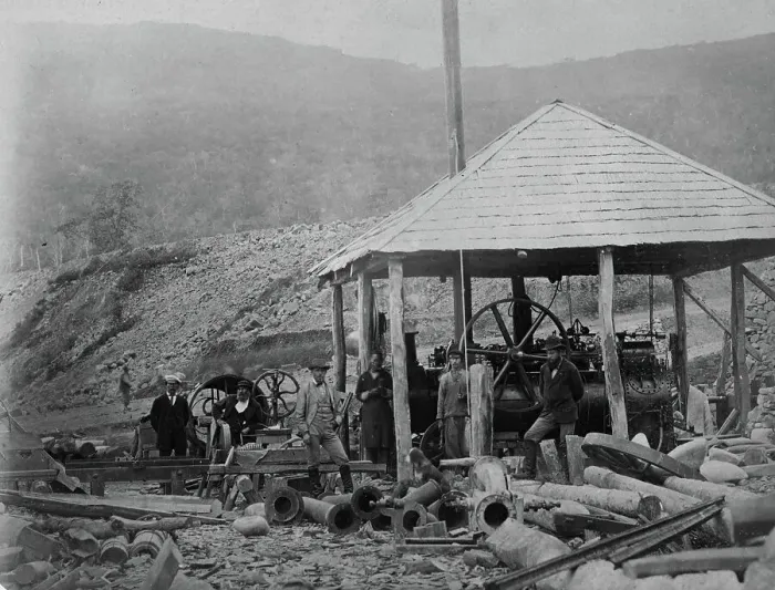 Framed Print : Gold washing machine on Askold Island, 1865-1871. Creator: VV Lanin Framed Print : Gold washing machine on Askold Island, 1865-1871. Creator: VV Lanin