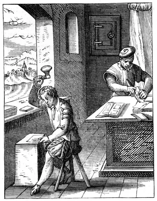 Framed Print : Goldbeater, 16th century (1849). Artist: Jost Amman Framed Print : Goldbeater, 16th century (1849). Artist: Jost Amman