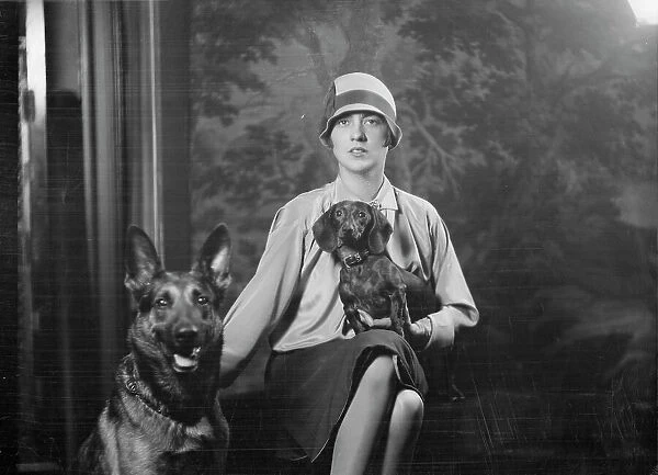 Goldbeck, Walter, Mrs. with dogs, portrait photograph, 1926 Oct. 18. Creator: Arnold Genthe