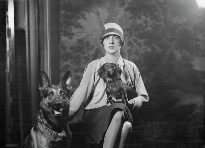 Framed Print : Goldbeck, Walter, Mrs. with dogs, portrait photograph, 1926 Oct. 18. Creator: Arnold Genthe Framed Print : Goldbeck, Walter, Mrs. with dogs, portrait photograph, 1926 Oct. 18. Creator: Arnold Genthe
