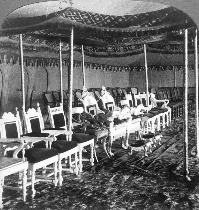 Framed Print : The golden canopy in the Durbar tent of the Maharaja of Kashmir, Delhi, India, 1903. Artist: Underwood & Underwood Framed Print : The golden canopy in the Durbar tent of the Maharaja of Kashmir, Delhi, India, 1903. Artist: Underwood & Underwood
