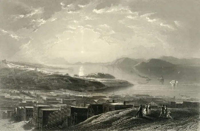 Framed Print : Golden Gate (From Telegraph Hill), 1872. Creator: Edward Paxman Brandard Framed Print : Golden Gate (From Telegraph Hill), 1872. Creator: Edward Paxman Brandard