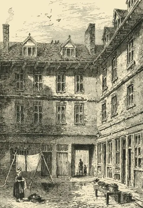 Framed Print : Goldsmiths House, Green Arbour Court, about 1800, (c1872). Creator: Unknown Framed Print : Goldsmiths House, Green Arbour Court, about 1800, (c1872). Creator: Unknown