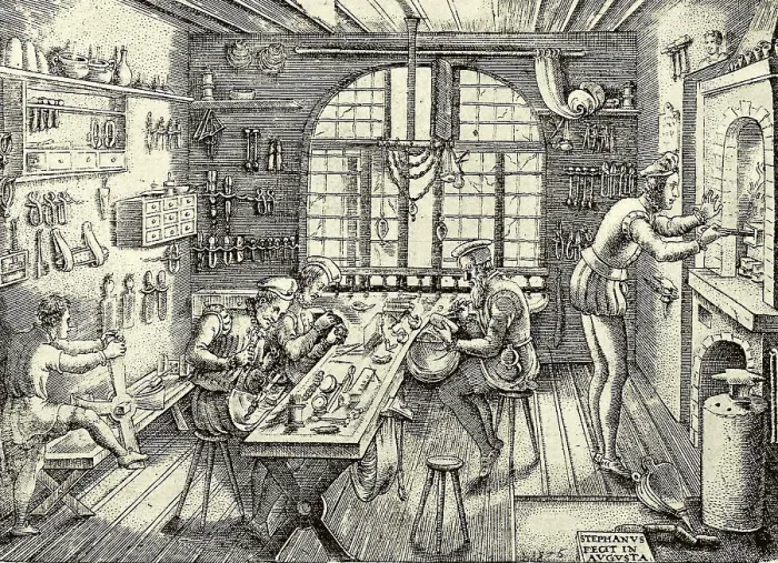 Framed Print : Goldsmiths Shop. Artist: Delaune, Etienne (1518-1583)