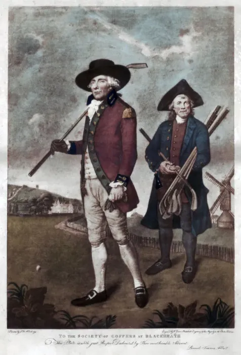 Framed Print : A golfer and his caddie, c1770-c1810. Artist: Valentine Green Framed Print : A golfer and his caddie, c1770-c1810. Artist: Valentine Green