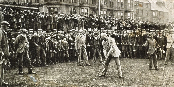 Golfer about to tee off at a tournament, 1902
