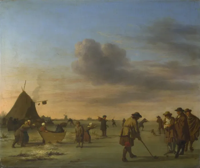 Framed Print : Golfers on the Ice near Haarlem, 1668. Artist: Velde, Adriaen, van de (1636-1672) Framed Print : Golfers on the Ice near Haarlem, 1668. Artist: Velde, Adriaen, van de (1636-1672)
