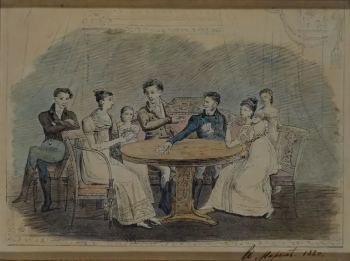Framed Print : Golitsyn Family at the Table, 1820. Artist: Anonymous Framed Print : Golitsyn Family at the Table, 1820. Artist: Anonymous