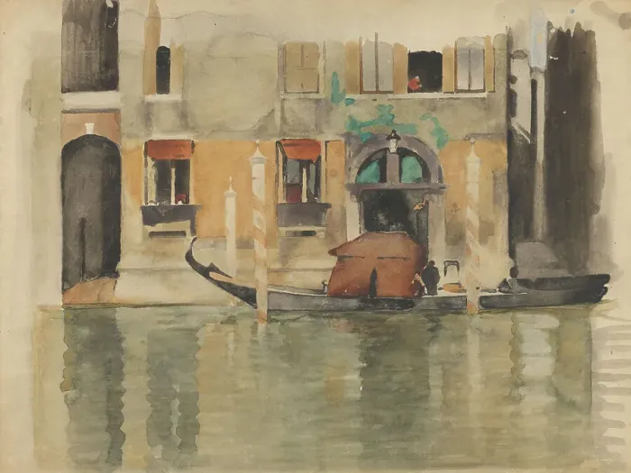 Framed Print : Gondola in front of a Venetian house, 1870-1923. Creator: Willem Witsen Framed Print : Gondola in front of a Venetian house, 1870-1923. Creator: Willem Witsen