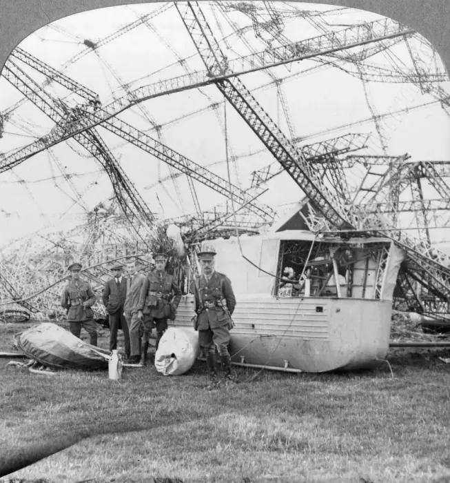 Framed Print : Gondola of the Zeppelin shot down off the Essex coast, World War I, 1916. Artist: Realistic Travels Publishers Framed Print : Gondola of the Zeppelin shot down off the Essex coast, World War I, 1916. Artist: Realistic Travels Publishers