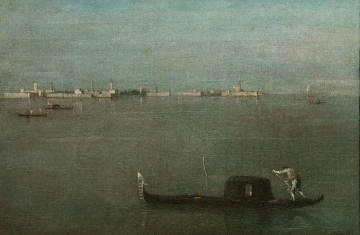 Framed Print : Gondolas on the Lagoon (Grey Lagoon), 1765. Artist: Guardi, Francesco (1712-1793) Framed Print : Gondolas on the Lagoon (Grey Lagoon), 1765. Artist: Guardi, Francesco (1712-1793)