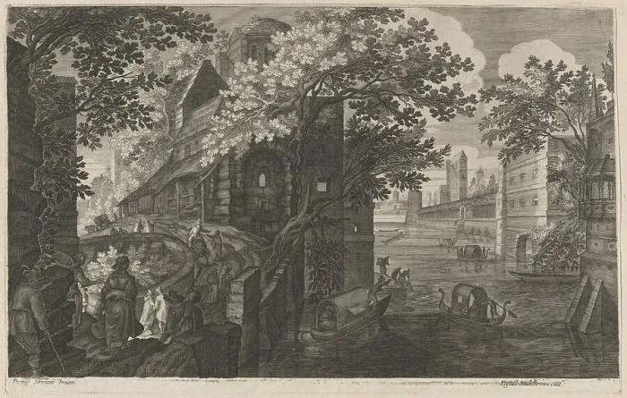 Framed Print : Gondolas on a River by a Palace, 1600 / 1615. Creators: Aegidius Sadeler II, Pieter Stevens Framed Print : Gondolas on a River by a Palace, 1600 / 1615. Creators: Aegidius Sadeler II, Pieter Stevens