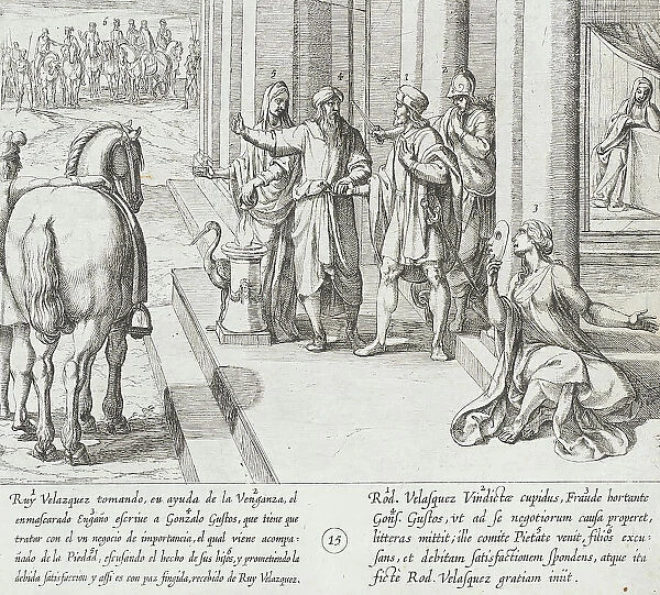 Gonzalo Gustos Comes to Ruy Velazquez Promising Satisfaction for His Son's Deeds, 1612. Creator: Antonio Tempesta