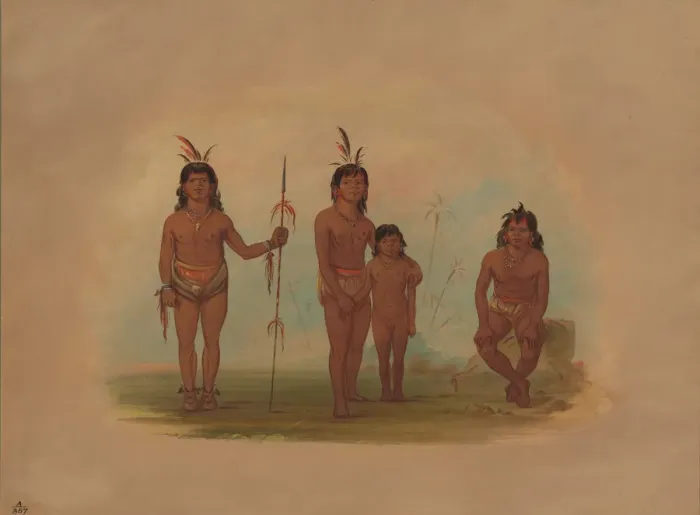 Framed Print : Four Goo-a-give Indians, 1854 / 1869. Creator: George Catlin Framed Print : Four Goo-a-give Indians, 1854 / 1869. Creator: George Catlin